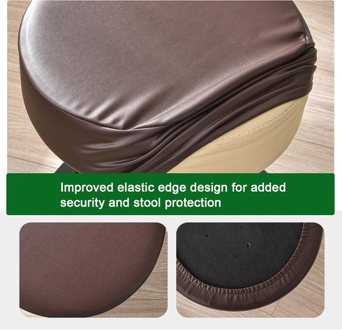 Set 2, 16-18 Inch FUANGUI Bar Stool Covers Round of Waterproof PU Bar Stool Seat Covers with Elastic Bands,Bar Stool
