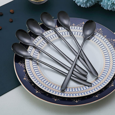 Black Long Handle Spoon, Coffee Stirrers, Premium Stainless Steel Ice Tea Spoons, Ice Cream Spoon, Cocktail Stirring