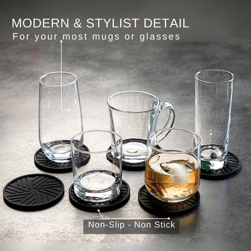 Angardy Homeware Set 6 Silicone Coasters of with Gold Holder - Smart and Modern Design That Holds Your Drinks