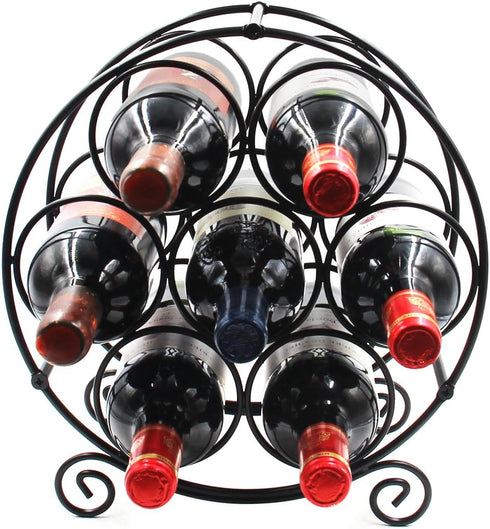 PAG 7 Bottles Freestanding Countertop Wine Rack, Metal Small Table Top Wine Rack, Drink Organizer Bottle Holder, Kitchen Organizers and Storage, Black by PAG