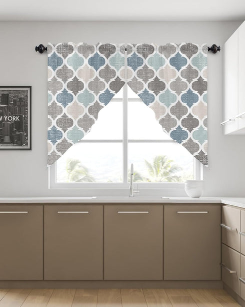 Swag Curtains Fall Valances for Windows, Geometric Vintage Moroccan Patterned Valances, 28"x36"x2, Washable Kitchen