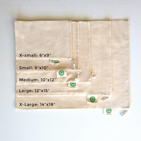 Set 6 (2 2 2 Reusable Produce Bags Cotton Washable - Organic Cotton Vegetable Bags - Cloth Bag with Drawstring - Muslin