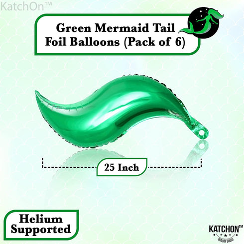 KatchOn Mermaid Tail Balloon - 25 Inch, Pack of 6 | Foil Curve Balloon for Garland | Green Mermaid Birthday Decorations