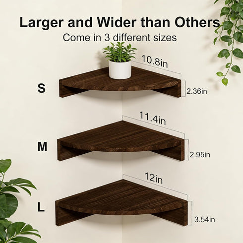 Set 3 Alsonerbay Corner Shelf Wall Mount, of Floating Shelves for Storage and Display, Rustic Wood Shelves for Bedroom