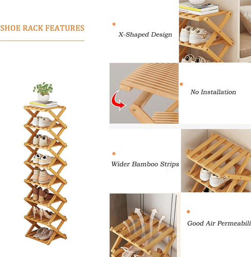 3 Comeon Shoes Rack for Front Door,Space Saving Wooden Shoes Organizer Entryway Corner Folding Shoe Shelf ([Primary