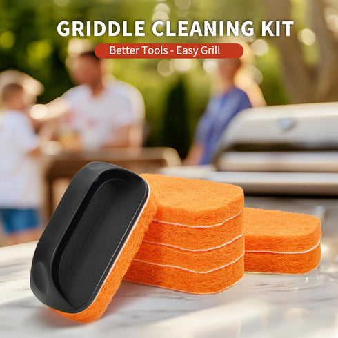 HOBITSTARX (8PCS Griddle Cleaning Kit for Blackstone Grill Stone, Non-Scratch Scouring Pads, Heavy-Duty Scraper