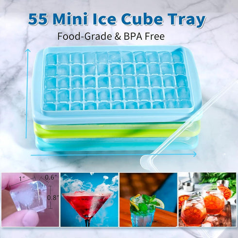ARTLEO Ice Cube Tray with Lid and Bin for Freezer, 55 Trapezium Easy Release Ice Cube Tray with Cover, Storage