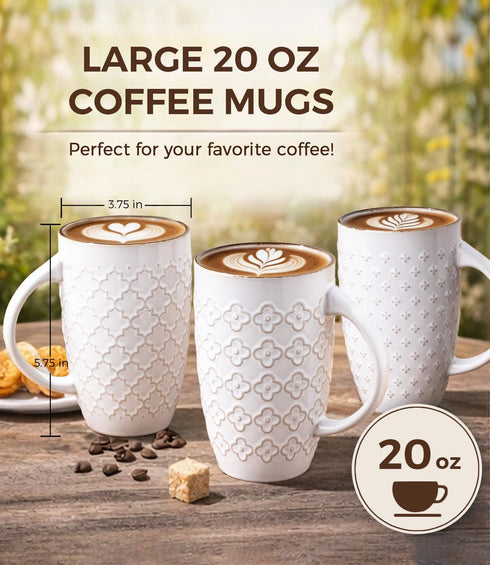 Set 6, 20oz Set AmorArc Large Coffee Mugs of Ceramic Tall Coffee Mugs with Textured Patterns for Coffee/Tea/Beer/Hot
