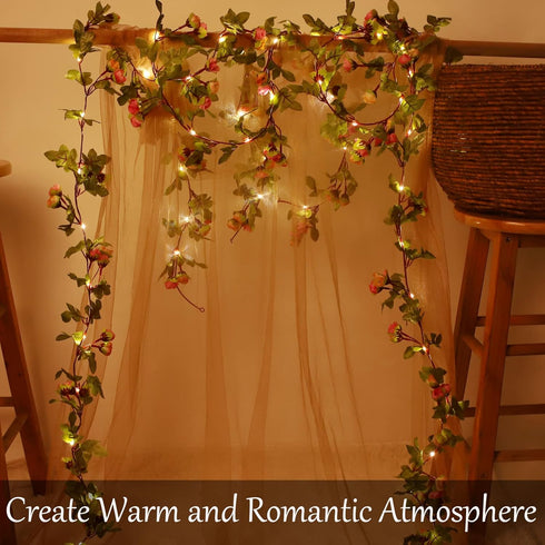 Fielegen 20 LED Rose Flower String Lights, 7.2ft Battery Powered Artificial Flower Garland for Home Garden