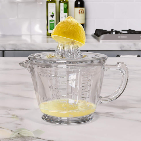 Glass Measuring Cup 2-Cup with Lemon and Lime Juicer, Manual Juicer, and Liquid Measuring Cup