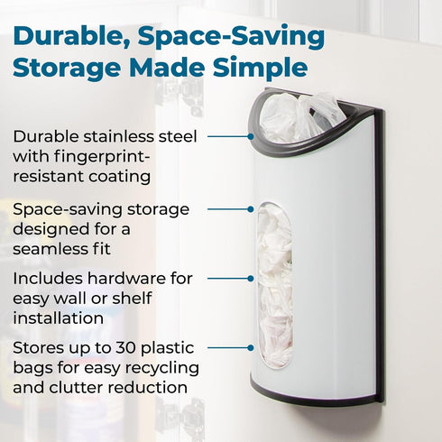 Honey-Can-Do Stainless Steel Plastic Bag Saver & Trash Bag Dispenser, Wall-Mounted Plastic Bag Organizer for Kitchen