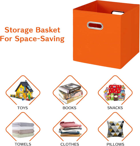 Set of 3 Fabric Cubby Storage Bins, 13x13x13 Inches, Foldable Organizer Bins with Dual Handles, Orange