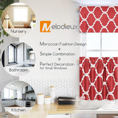 Melodieux 52 by 18 Inch Moroccan Rod Pocket Window Curtains Valance, Red (1 Panel)