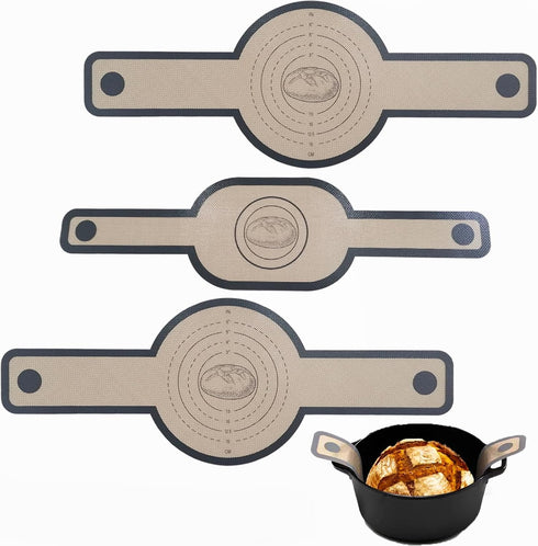 3 Set Grey Large Silicone Bread Sling, Oval and Round for Dutch Oven, Non-Stick and Easy to Clean