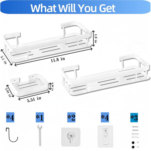 3 Pack Shower Caddy, Shelf for Inside Shower, Rustproof Aluminium Bath Organizers, No Drilling Shelves with Soap Holder