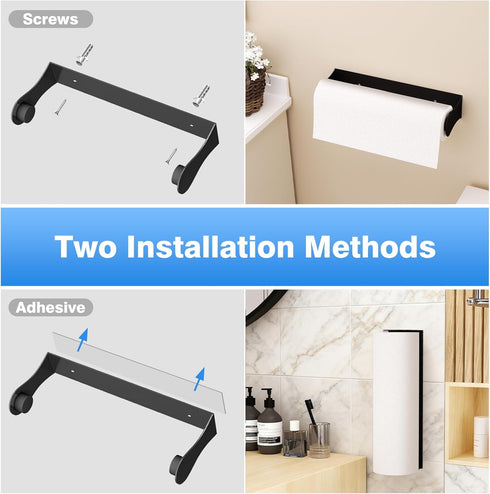 Counter Paper Towel Holder Under Cabinet, Black, Adhesive & Wall Mount, Under Paper Towel Rack for Kitchen