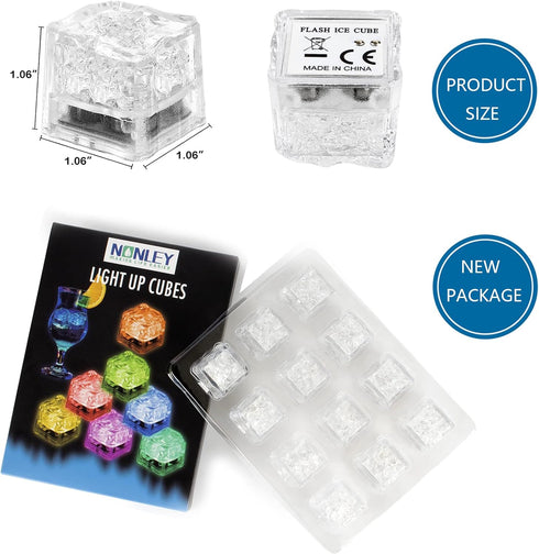 Light Up Ice Cubes - 12/24/60/96 Pack Multi Color LED Ice Cubes for Drinks, Waterproof Reusable for Parties