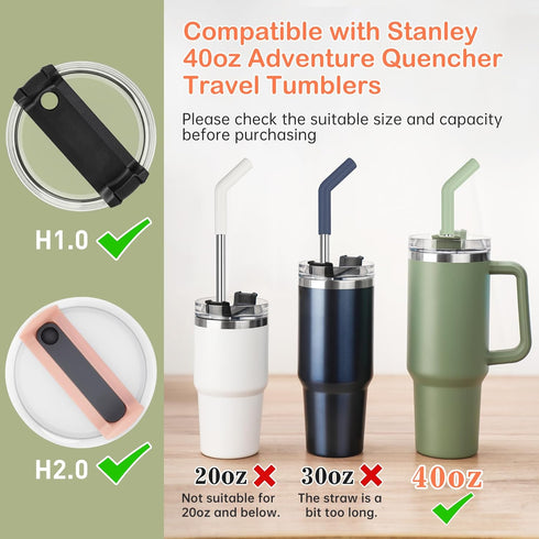 Tomorotec 6PCS Silicone Tip Stainless Steel Straws for 40oz Stanley Tumblers with 2 Cleaning Brushes, 12" Long BPA-Free Healthy & Safe for Outdoor & Home Use, Enhances Drink Enjoyment (Morandi Colors) by Tomorotec