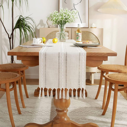 36 Inches 36" Wracra Rustic Hemstitch Table Runner, Linen Farmhouse Table Runners Long with Tassels for Dining Kitchen
