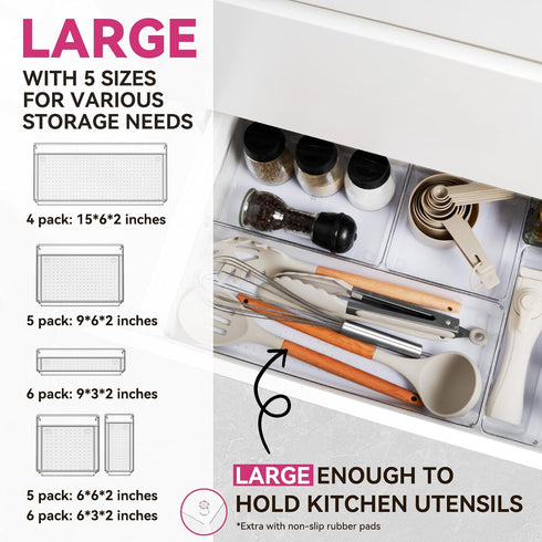 Criusia 26 Pack Large Clear Plastic Drawer Organizer Bins, Heavy Duty Acrylic Kitchen Storage