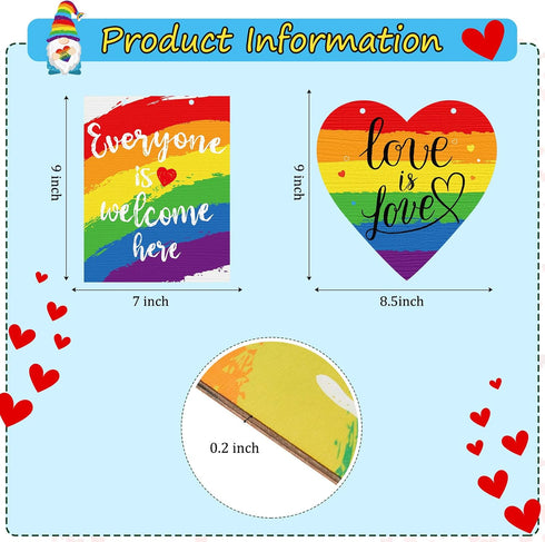 Jetec 2 Pieces Rainbow Pride Sign, "Everyone is Welcome Here" & "Love is Love" Wood Hanging Decoration
