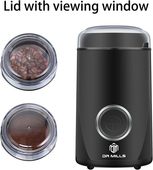 DR MILLS DM-7441 Electric Coffee Grinder, Spice Grinder, Blade & Cup Made with SUS304 Stainless Steel (Black)