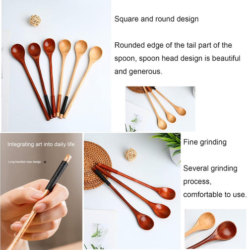 Wooden Spoons for Cooking: Long Handle Mixing, Stirring, Seasoning Spoons for Baking, Set of 6