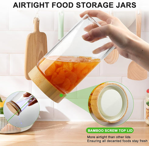 AISIPRIN Airtight Glass Jar with Lid - Glass Storage Containers with Screw On Bamboo Lids, 5Pcs Set