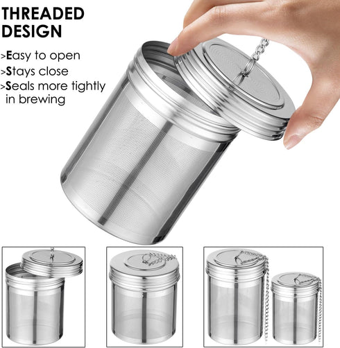 2 Pack Tea Infuser, Extra Fine Mesh Holes Tea Ball Strainers with Threaded Connection, 304 Stainless Steel Cooking