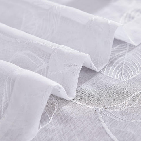Topick White Sheer Leaf Curtain Valance, 18 Inch Rod Pocket Small Curtain for Windows, Semi Sheer