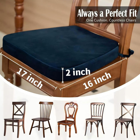 2'' 17"x16",Navy 2 Pack Nobildonna Thick High-Density Foam Indoor Chair Cushions | Dining Chair Pads with Ties