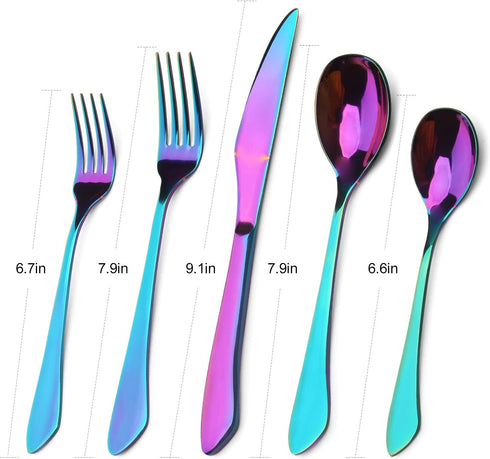 Rainbow Silverware Set, 20-Piece Stainless Steel Flatware Set with Round Edge, Kitchen Utensil Set Service for 4, Dishwasher Safe by sharecook