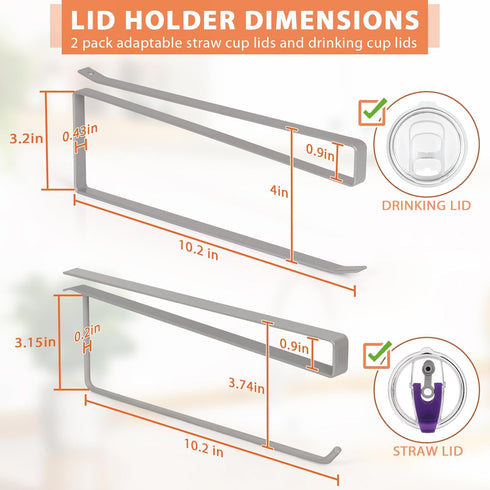 2 Pack 20 Tumbler Lid Organizer, Horizontal Tumbler Lid Storage Hook Up to Lids, Space Saving Cup Lid Holder Under