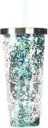 Spoontiques Glitter Filled Acrylic Tumbler - 20 oz Glitter Cup with Straw, Double Wall Insulated, BPA Free, Blue Owl