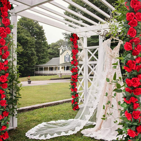 LESING 4PCS Artificial Rose Garlands, 28.8FT Fake Silk Flower Vines with Greenery Plants for Wedding Decoration