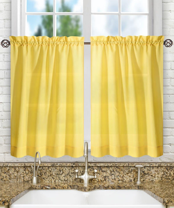 Ellis Curtain Stacey Sheer Tailored Tier Pair Curtains, Yellow, 56" x 30"