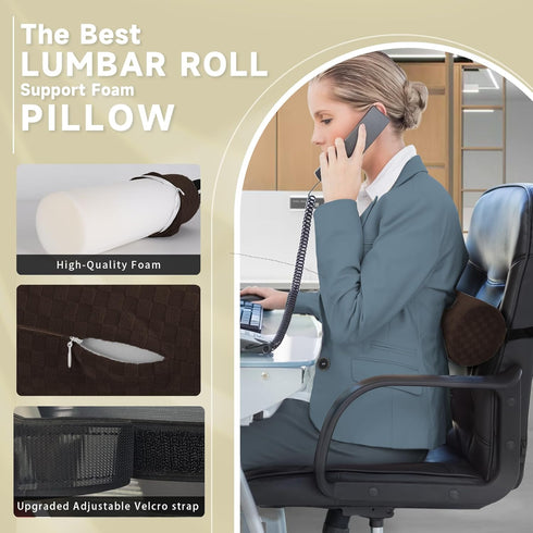coceyese Long-15 4.3'') Lumbar Roll Pillow for Lower Back, Lumbar Support Foam Roll Cushion with Pillowcase