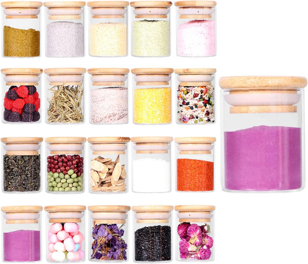 Tzerotone Spice Jar Set,2.5oz 20 Piece Glass Jar with Bamboo Airtight Lids