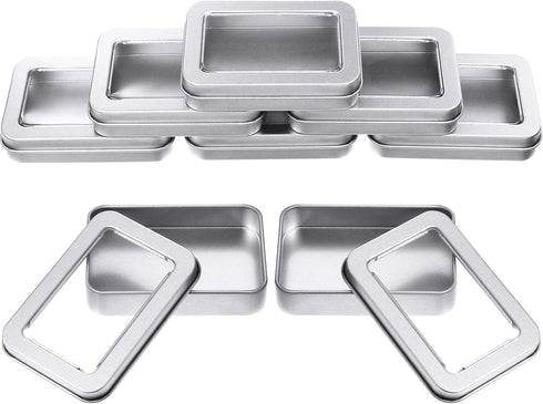 8 Pieces Tin Box Metal Tins with Lids, Clear Top, Mini Portable Storage Case for Home Candles, Gifts, 3.4x2.4x0.8 Inch,