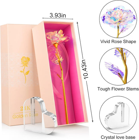 Beferr Galaxy Rose Glass Crystal Flowers with Heart-Shaped Base - Eternal Roses Forever Flowers Gifts for Women Mom,