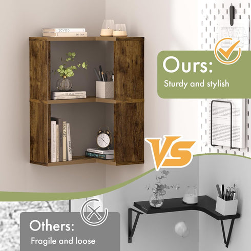 3-Tier Floating Corner Shelf, Floating Shelf for Wall, Floating Book Shelf for Living Room, Bedroom, Bathroom, Home