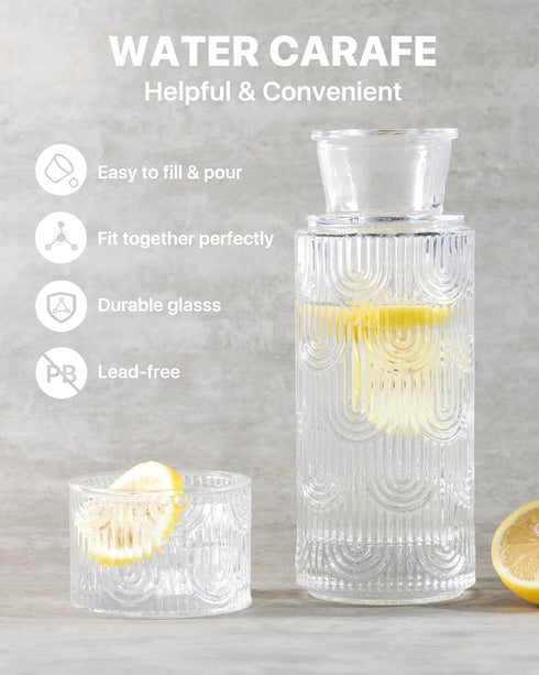 DmmyAlzx Set, 21.6 Oz 6 Oz Bedside Water Carafe and Glass Mouthwash Dispenser for Bathroom, Glass Water Bottles