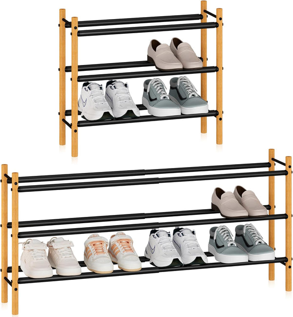 STORAGE MANIAC Expandable Shoe Rack, 16 Pairs Stackable Small Shoe Rack, Metal