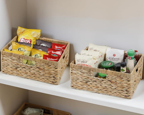 Large Wicker Basket, Water Hyacinth Wicker Storage Basket for Organizing, Rectangular Basket with Handles