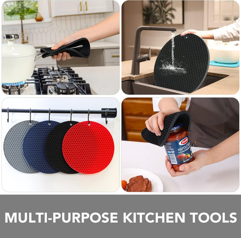 Joyhalo Trivets for Hot Dishes | Silicone Pot Holders for Kitchen Countertops, Flexible Easy to Wash and Dry, Grey