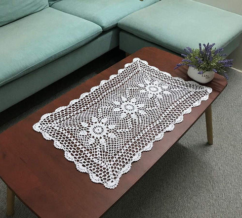 Hetao 16x27 100% Cotton Handmade Crochet lace Table Runners Oblong Tablecloth Doilies Doily,White