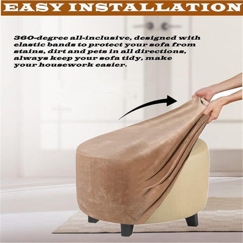 GAMUKAI Round Ottoman Slipcover Stretchable Footstool Cover with Elastic Bottom | Plush Velvet Fabric | Fits Storage