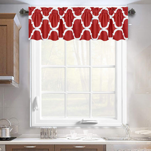 Melodieux 52 by 18 Inch Moroccan Rod Pocket Window Curtains Valance, Red (1 Panel)