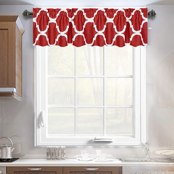 Melodieux 52 by 18 Inch Moroccan Rod Pocket Window Curtains Valance, Red (1 Panel)