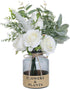 YXZZWL Artificial Flowers with Vase, Faux Silk Roses and Eucalyptus Centerpiece for Home Decor (White)